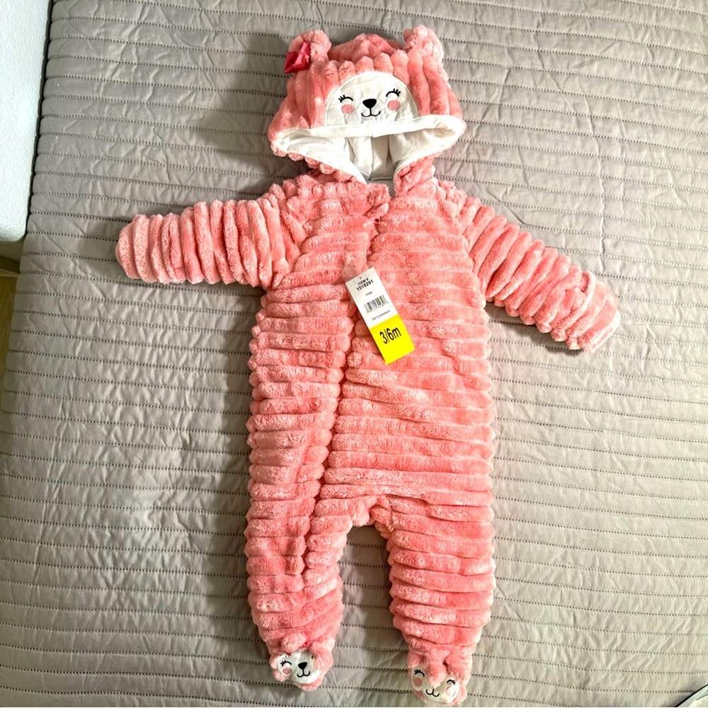 Koala baby girls pink full zip faux fur fleece warm winter Halloween 🎃size 3-6 m
